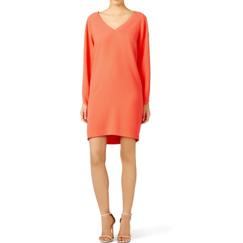 Trina Turk Dress Womens 0 Coral Odelia 3/4 Split Sleeve Textured Crepe Shift - Picture 3 of 13